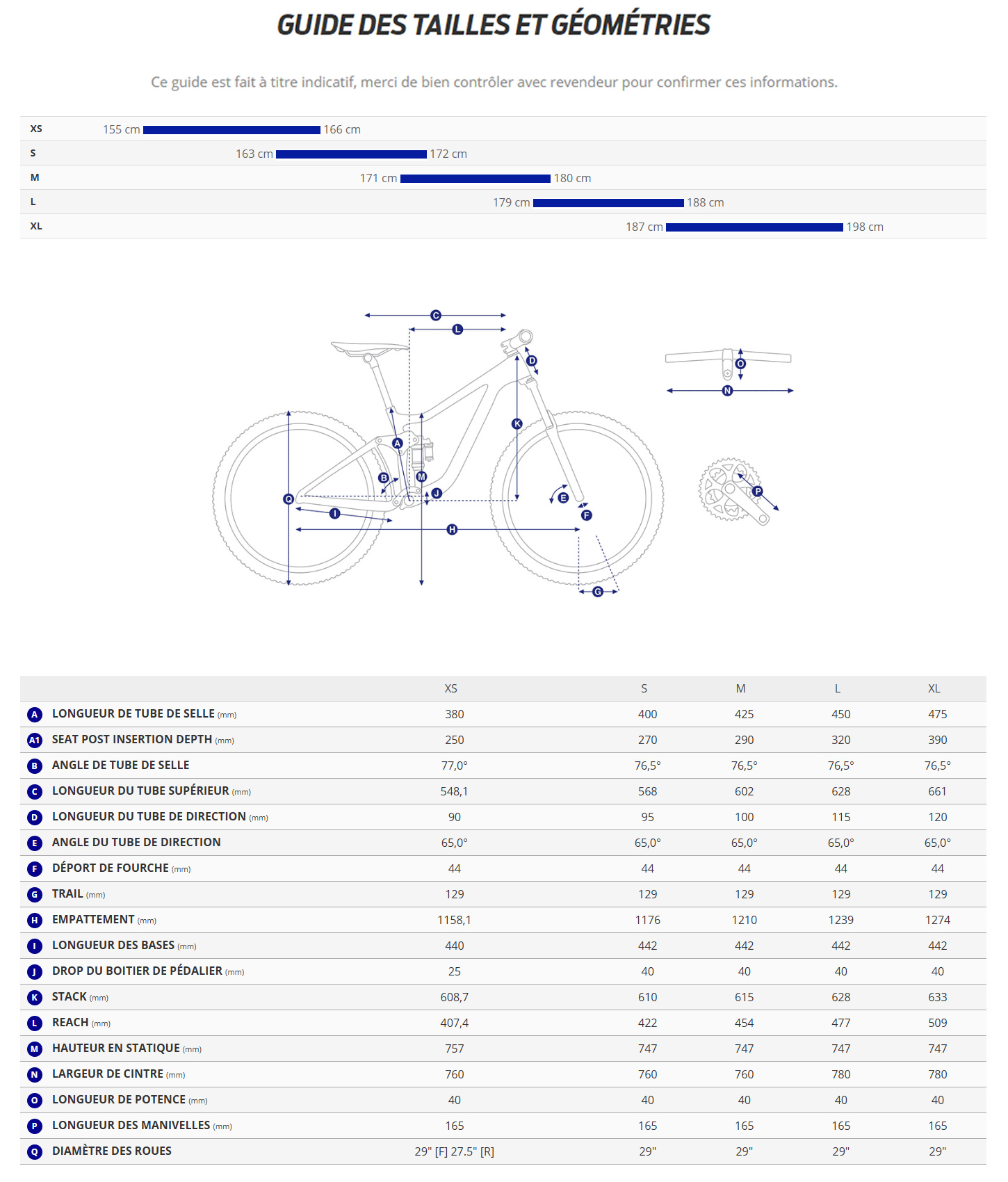 Guide de taille du velo Stance année 2027